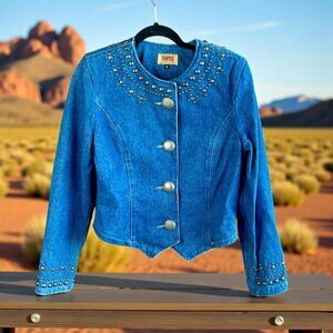Phoenix USA Frontier Collection Studded Denim Cropped Jacket Size Medium